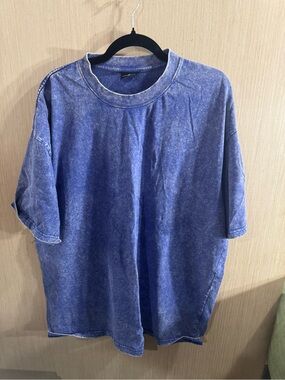 Men’s Concept Collective Blue Mineral-Wash Crewneck T-Shirt Size XXL